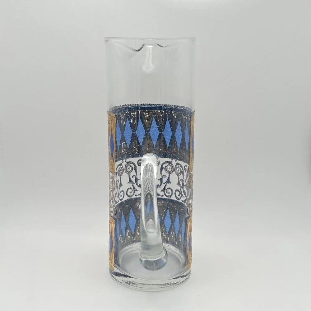 Vintage MCM West Virginia Glass Rainer 22K Gold & Blue Martini Pitcher Rare
